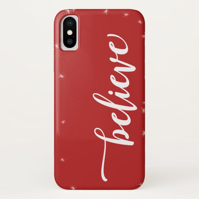 Red & White Sparkle Believe Holiday Case-Mate iPhone Case (Back)