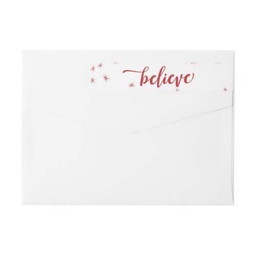 Red  White Sparkle Believe Holiday Wrap Around Label