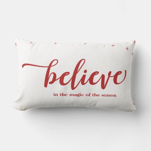 Red  White Sparkle Believe In Holiday Christmas Lumbar Pillow