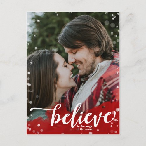 Red  White Sparkle Believe in the Magic Christmas Postcard