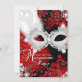 Red White sparkle Mask Masquerade Sweet 16 Invitation (Front)
