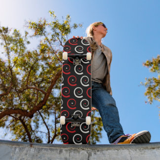 Red & White Spiral Pattern Skateboard