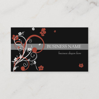 Red White Spirals and Flowers Business Card