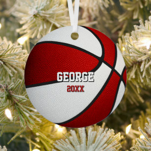red white sports keepsake basketball metal ornament