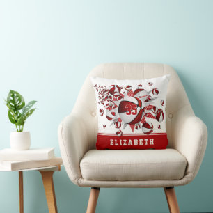 red white sports room girls basketballs stars throw pillow