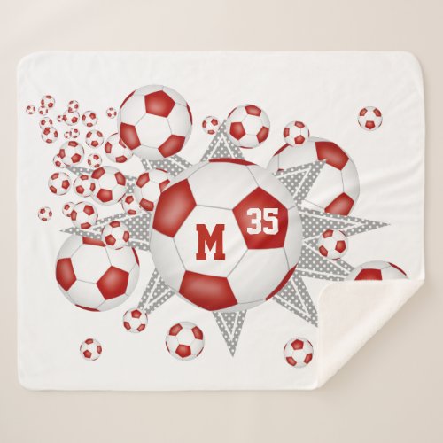 red white sports room soccer ball blowout sherpa blanket