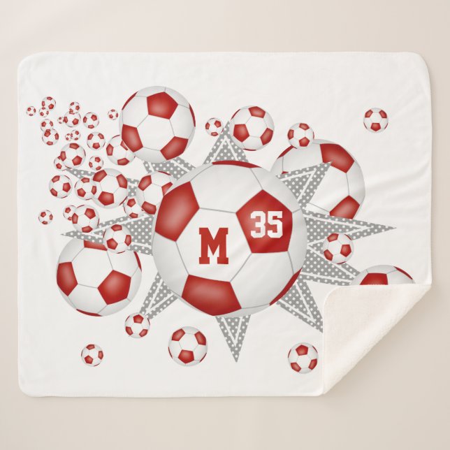 red white sports room soccer ball blowout sherpa blanket (Front (Horizontal))