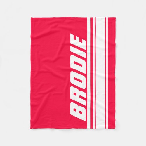 Red white sports stripe custom name fleece blanket