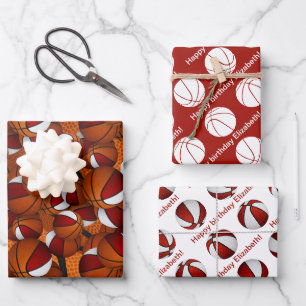 red white sports team colors basketball gifts wrapping paper sheets