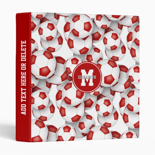 red white sports team colors boys girls soccer 3 ring binder