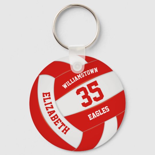 red white sports team colors volleyball keychain