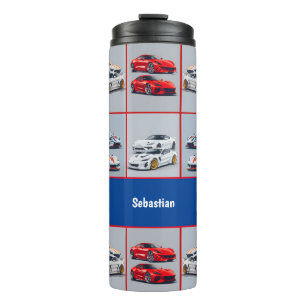 Red & White Sporty Sports Cars Enthusiasts Thermal Tumbler