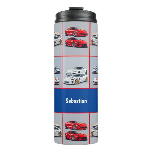 Red  White Sporty Sports Cars Enthusiasts Thermal Tumbler