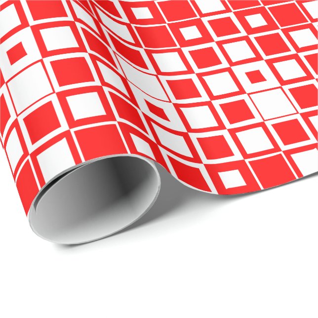 Red/White Square Inside Square Wrapping Paper (Roll Corner)