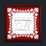 Red White Square Lace Wedding Anniversary Gift Box<br><div class="desc">Unique and Stylish fractal art lace in red and white - Exquisite and elegant custom Wedding, Anniversary or engagement present. Personalize with names, anniversary date and monogram or numbers - made into a wonderful wooden gift box to keep trinkets, jewellery box for your special keepsakes. Makes a wonderful gift -...</div>