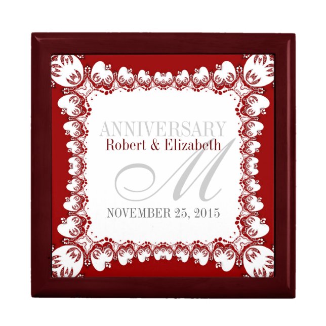 Red+White Square Lace Wedding Anniversary Gift Box (Front)