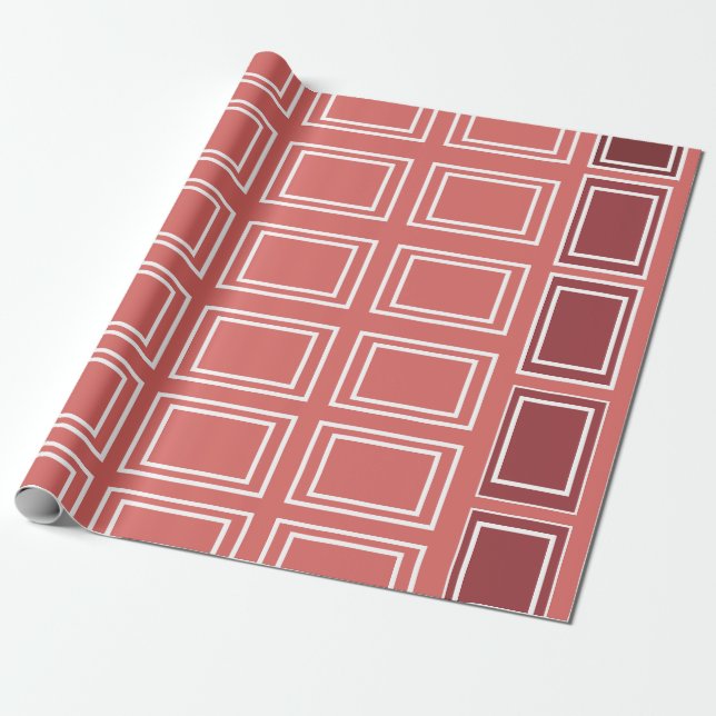 Red White Square Rectangle Geometric Wrapping Paper (Unrolled)
