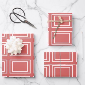Red White Square Rectangle Geometric Wrapping Paper Sheets
