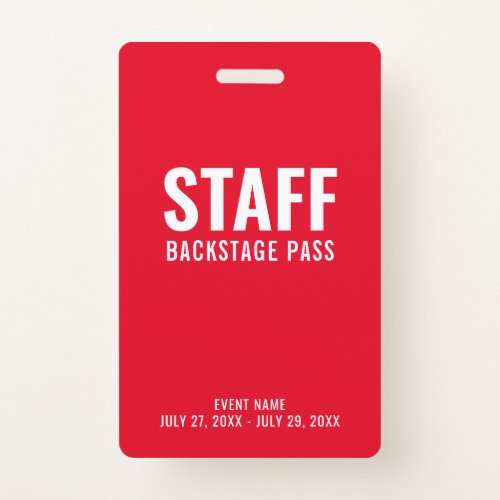 Red White Staff Backstage Pass ID Badge