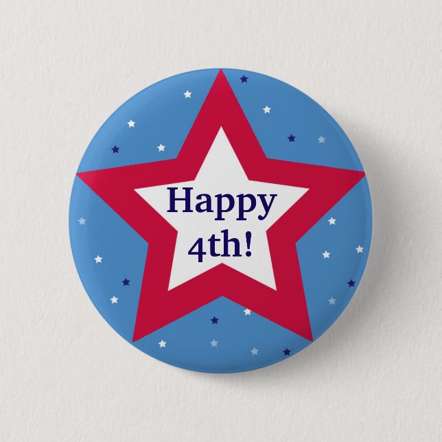 Red white star Happy 4th Independence Day custom Pinback Button (Front)