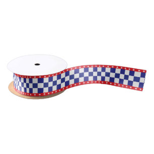 Red, White Stars and Blue Checkers Satin Ribbon