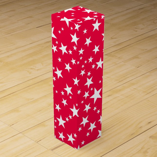 Red White Stars Christmas Elegant Template Wine Box (Front)