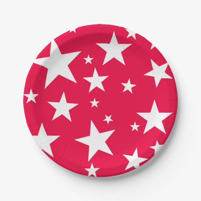 Red White Stars Elegant Christmas Template Paper Plates (Front)