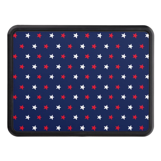 Red white stars navy blue america pattern trailer hitch cover (Front)