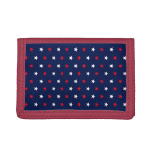 Red white stars, navy blue american style pattern trifold wallet