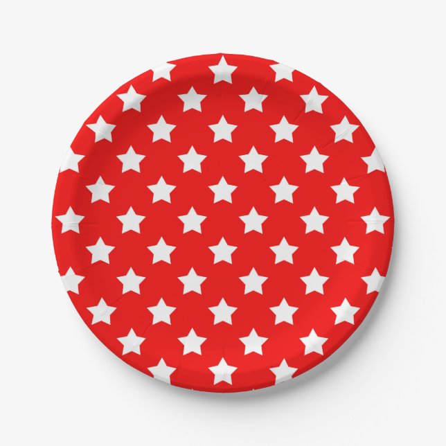 Red White Stars Pattern Decorative Paper Plates (Front)