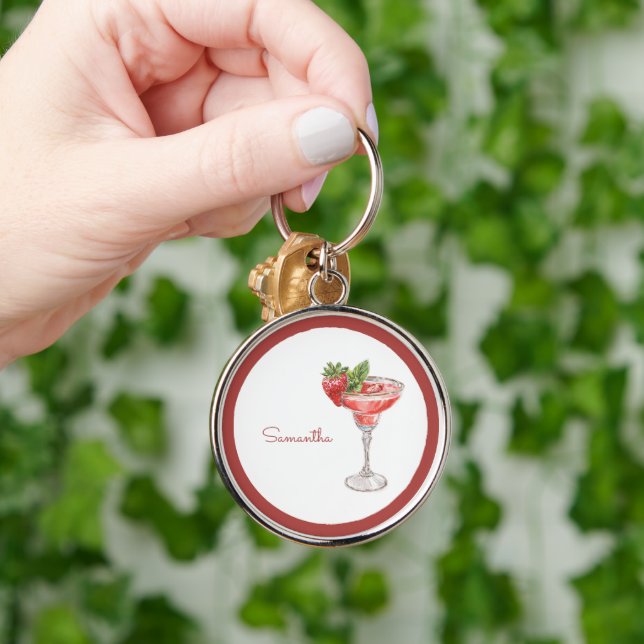 Red White Strawberry Cocktail Drink Keychain (Hand)