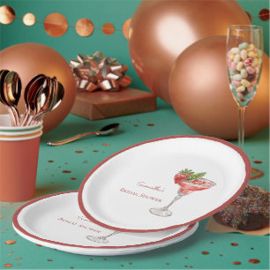 Red White Strawberry Cocktail Drinks Bridal Shower Paper Plates