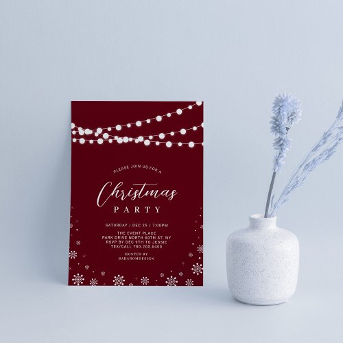Red  White  String Lights Christmas Party Invitation