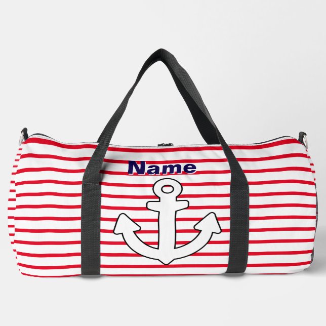 Red White Stripe Anchor  Duffle Bag (Front)
