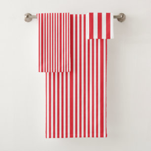 Red & White Stripe Bathroom Towel Sets