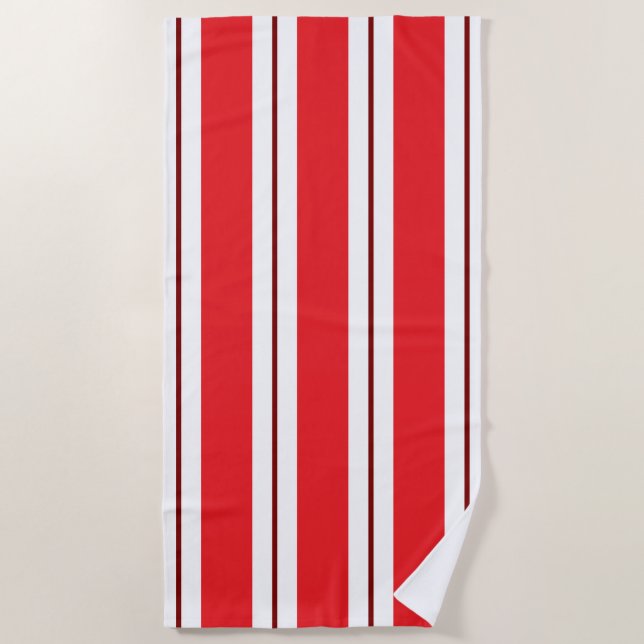 Red White Stripe  Beach Towel (Front)