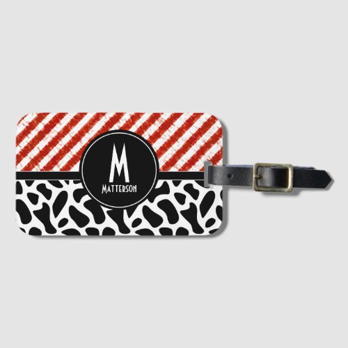 Red White Stripe Black Pattern Monogram Luggage Tag