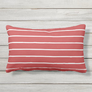 Red White Stripe Classic Nautical Design Lumbar Pillow