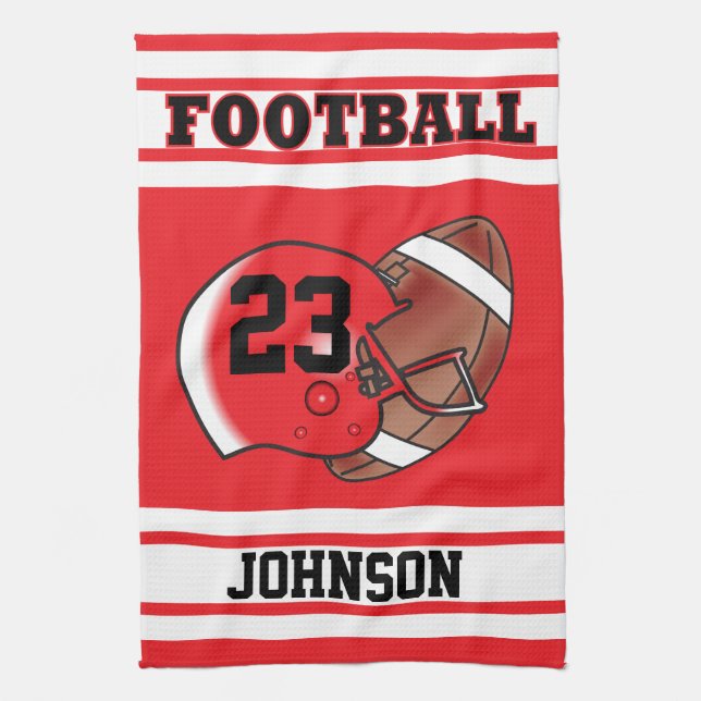 Red & White Stripe Football Jersey Kitchen Towel (Vertical)