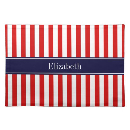 Red White Stripe Navy Blue Name Monogram Cloth Placemat