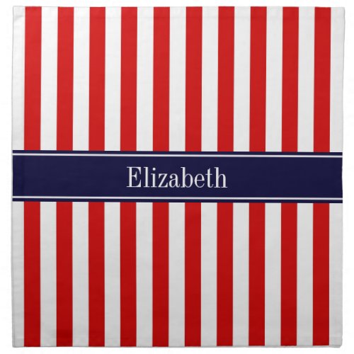 Red White Stripe Navy Blue Name Monogram Napkin