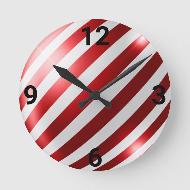 RED WHITE STRIPE PATRIOTIC WALL CLOCK (Front)