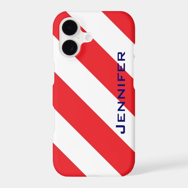Red & White Stripe, Personalized Name, Simple Case-Mate iPhone Case (Back)