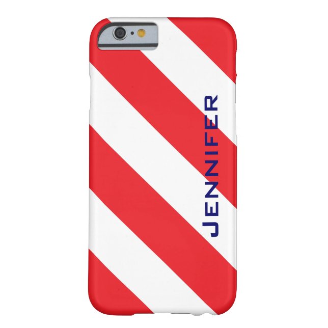 Red & White Stripe, Personalized Name, Simple Case-Mate iPhone Case (Back)