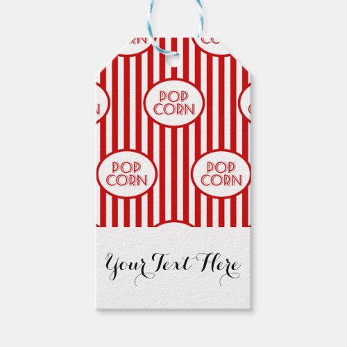 Red White Stripe Popcorn Box Movies Personalized Gift Tags