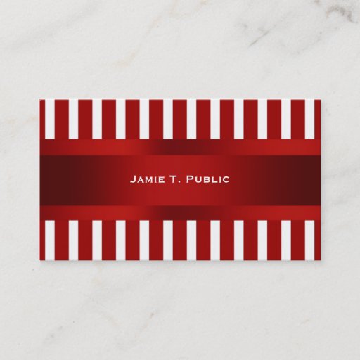 Customizable Red &amp; White Stripe, Red Ribbon Business Cards