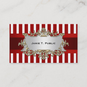 Red White Stripe, Red Ribbon, Gold Framed Label Business Card