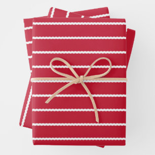 Red white stripe squiggly lines Christmas Wrapping Paper Sheets