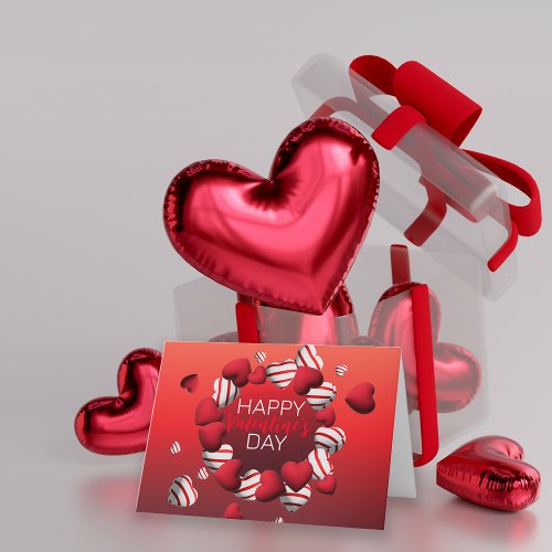 Red White Striped 3D Hearts Happy Valentines Day Holiday Card