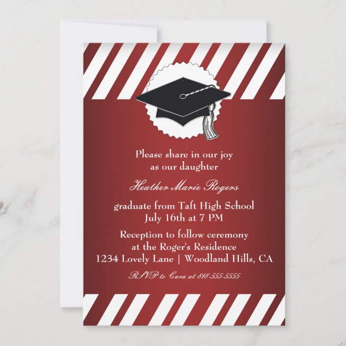 Red White Striped Graduation Inivitation Invitation | Zazzle